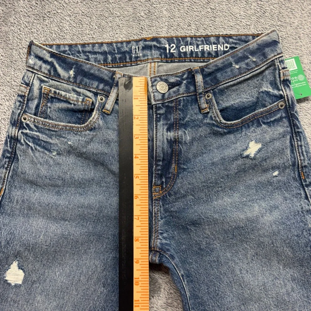 NWT Gap Girlfriend Jeans Kids Size 12 Blue  Distressed Adjustable WaistV